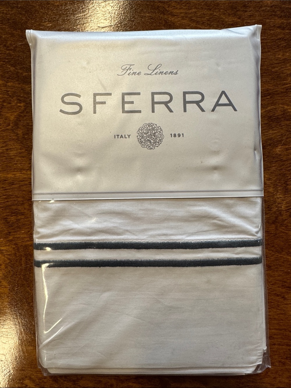 SFERRA Grande Hotel Standard Pillowcase White/Cadet. 1 Pair. 22x33”